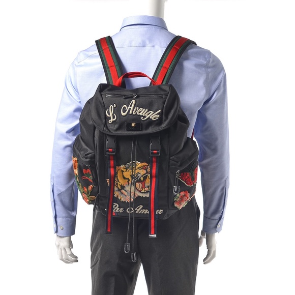 Gucci Butterfly Tiger Floral Embroidery L’ aveugle Par Amour Techpack Backpack - Picture 13 of 13